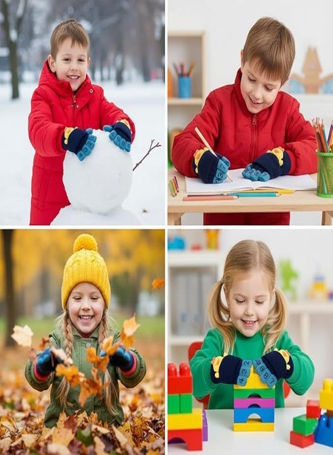 SOLDTRUE 2-in-1 Convertible Baby Wool Gloves | Cute Cartoon Design Full & Half Finger Knitted Winter Gloves for 3-7 Years Kids | Warm, Soft, Windproof & Flexible Christmas Gift (Dark Blue) - Image 4
